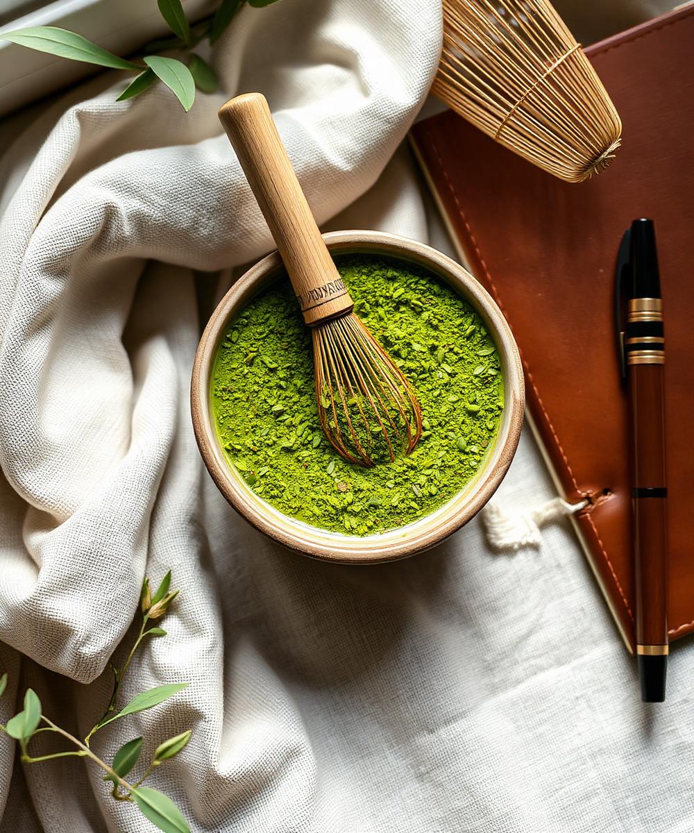 Matcha bowl, journal and linen — the tactile texture of coaching